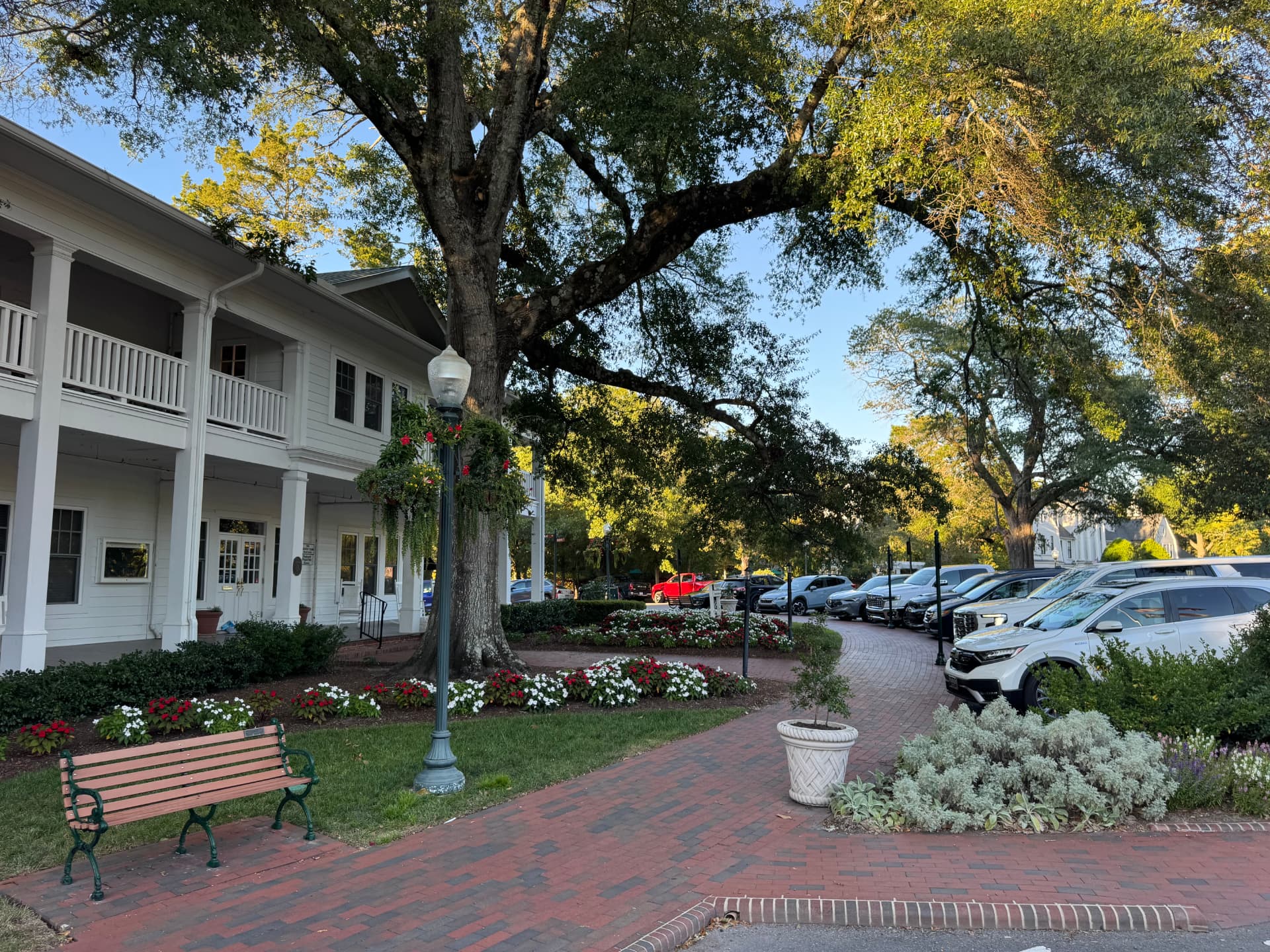 Village green and hotel porch in Pinehurst, North Carolina