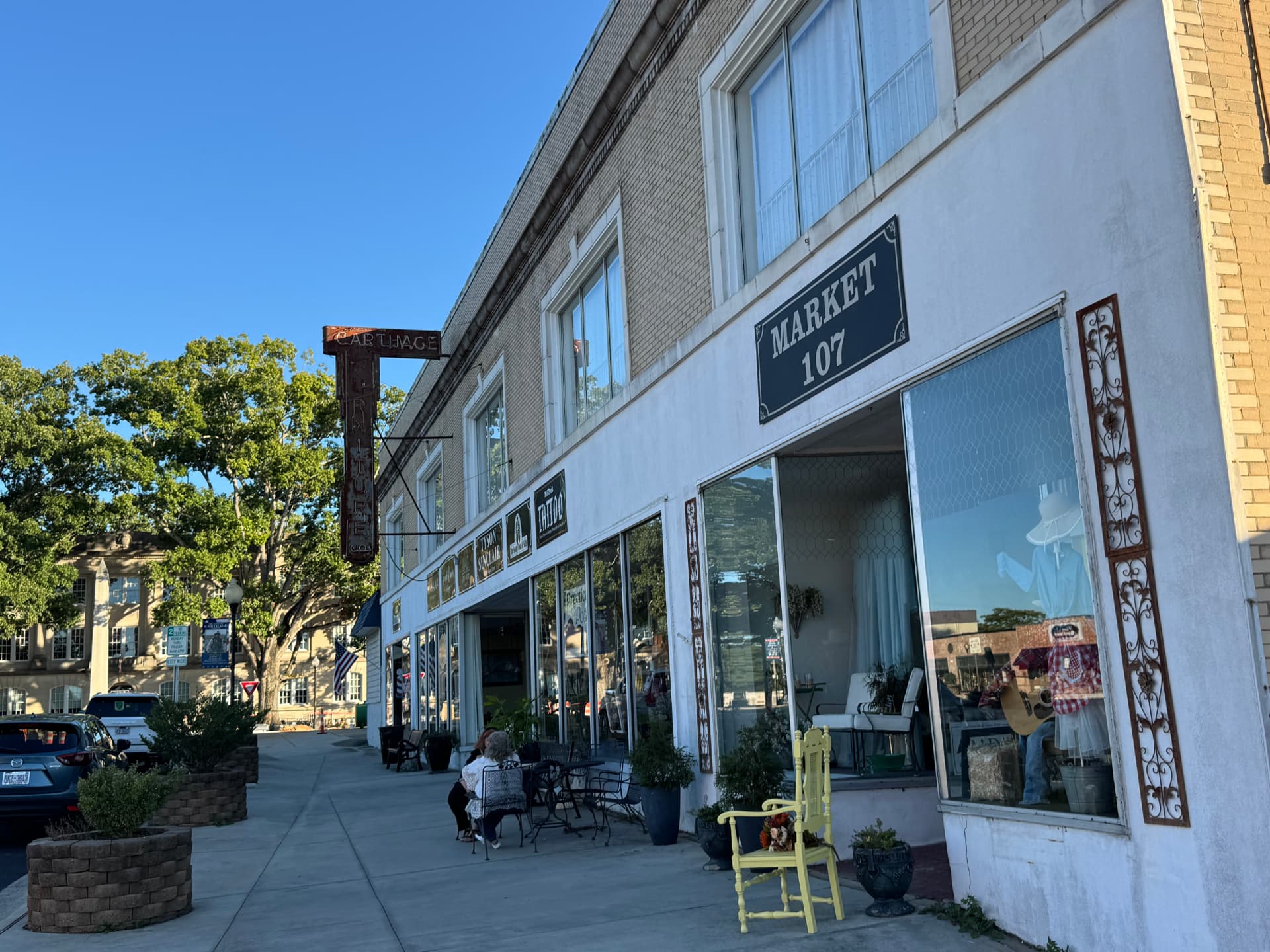 Market 107 storefronts in downtown Carthage