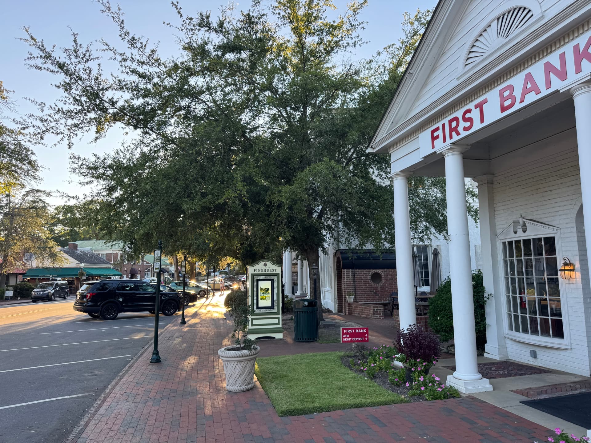 Evening light on the Village of Pinehurst main street by First Bank